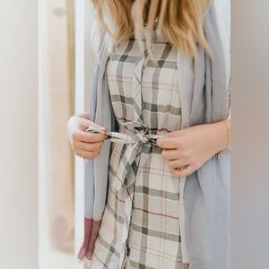 Barbour Millie Tartan Plaid Linen Cotton Waist Tie Shirt Dress